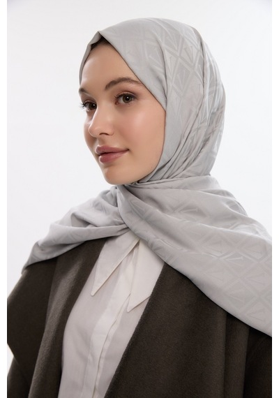 Mirsoy Scarf İpeksi Jakar Şal V Desen Gri