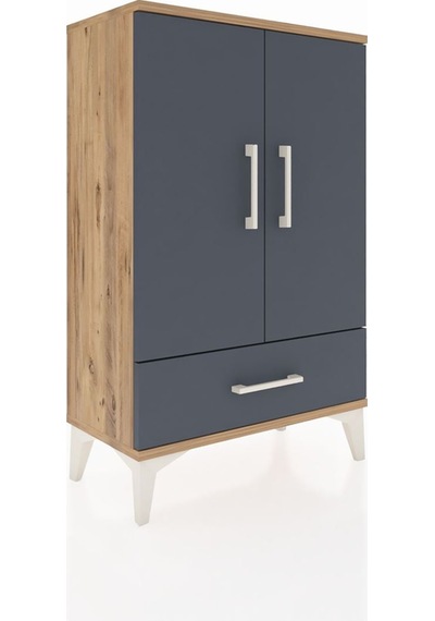 Arges Komodin 2 Raflı Tek Çekmeceli 2 Kapaklı 60x30x96 Çam-an... Çam