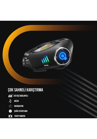 Q28 İntercom Kameralı Hd 1080p Kameralı Kask Kulaklık Su Geçirmez 32gb Hafıza Kartlı Standart
