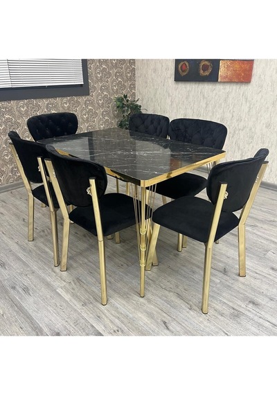 Mutfak Masa Sandalye Takımı Akuamarin 80-120 Ck Gold 6 Kişilik Mutfak Masası Takımı Siyah Mermer Mutfak Masa Sandalye Takımı Akuamarin 80-120 Ck Gold 6 Kişilik Mutfak Masası Takımı Siyah Mermer