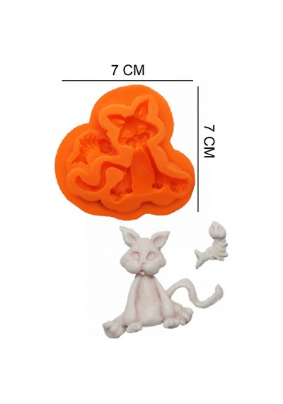 Kedi Ve Balık Silikon Şeker Hamuru, Sabun, Mum Kalıp