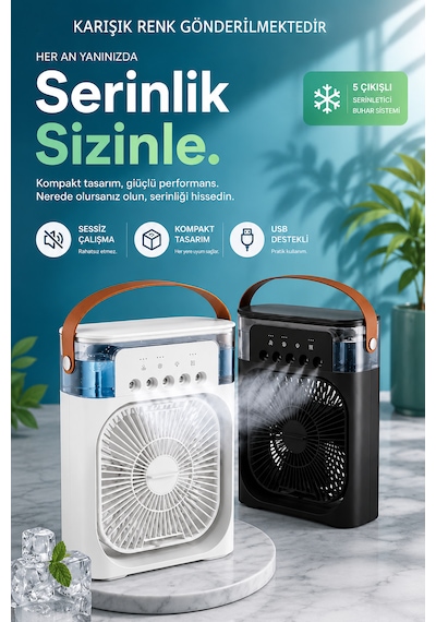 5 Çıkışlı Buharlı Mini Vantilatör 3 Kademeli, 600 Ml Su Hazneli, Led Işıklı Ve Zaman Ayarlı