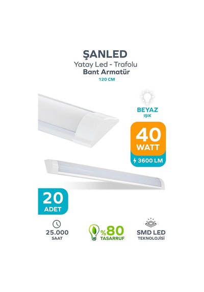 Tr 120 Cm 40 Watt Yatay Led Bant Armatür-trafolu Beyaz Işık-1-2-4-5-8-10-20-40 Adettir Beyaz- 20 Adet Diğer