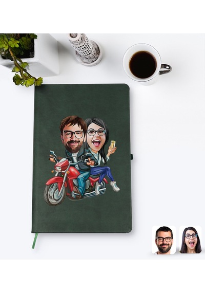 Kişiye Özel Sevgililer Karikatürlü Yeşil Termo Deri Defter Model N11.236