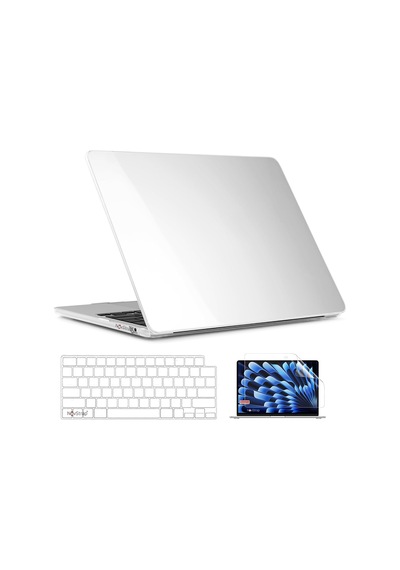 Novstrap Apple Macbook Air 15 İnç A2941 M2 Çip İle Uyumlu Parlak Kılıf + Şeffaf Klavye Kılıfı + Film