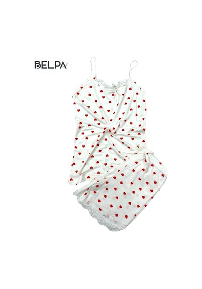 Belpa Sıla Sella Bamboo Kadın Şortlu Pijama Takımı Askılı Dantel Detaylı Beyaz