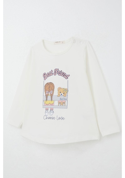 Breeze Kız Bebek Taytlı Takım Arkadaş Temalı Taytı Fiyonklu 9 Ay-3 Yaş, Ekru Ekru
