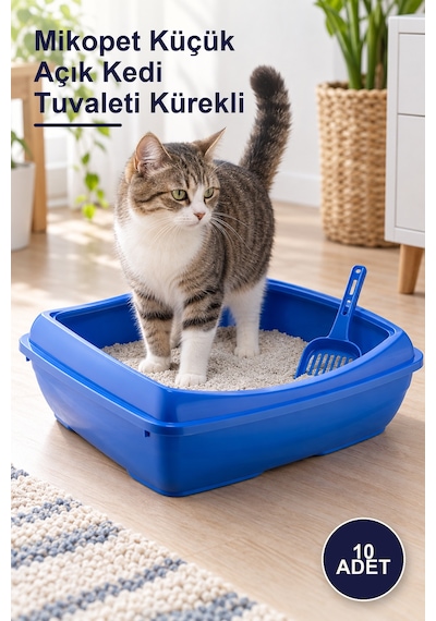 10 Adet Mikopet Küçük Açık Kedi Tuvaleti Kürekli