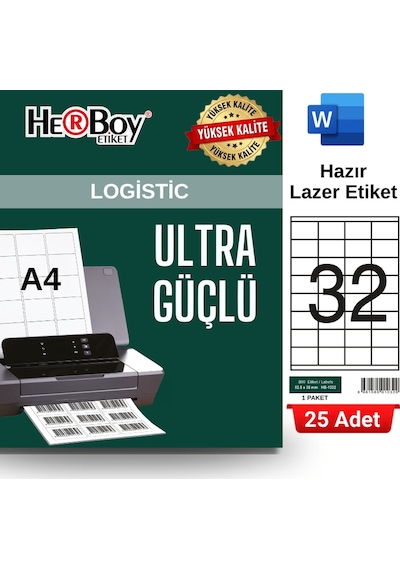 Herboy Hb-1032 52,5 X 35 Mm A4 Laser Etiket 25 Adet