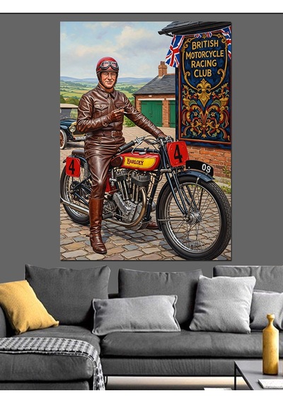Ahşap Tablo Vintage Motosiklet Sürücüsü Posteri