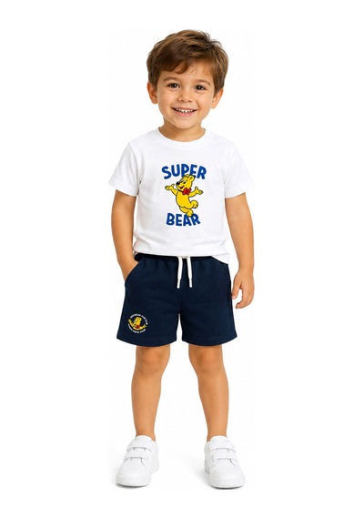 Haribo Lisanslı Ayıcık Baskılı T-shirt Şort Takım Krem