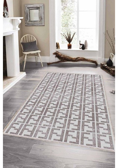 Bej Spor Kaymaz Tabanlı Makinede Yıkanabilir Halı Lb007n11