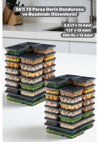 36'lı 72 Parça Derin Dondurucu Buzdolabı Düzenleyici Organizer Saklama Kabı Gri - 751810336 Gri