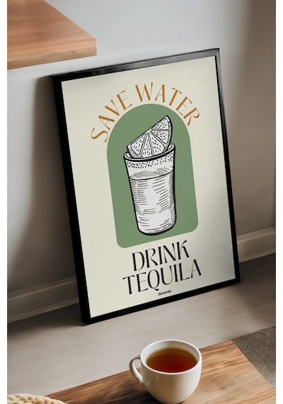 Drink Tequila Ahşap Çerçeveli Poster, Dekoratif Mutfak Duvar Tablosu