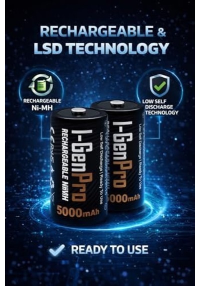 I-gen Batteries G32c 2 Li Aa/aaa/c/d Pil Şarj Aleti + 2 Adet Pro Hr14 C Orta Boy 5000 Mah 1.2v Ni-mh Şarj Edilebilir Pil Seti