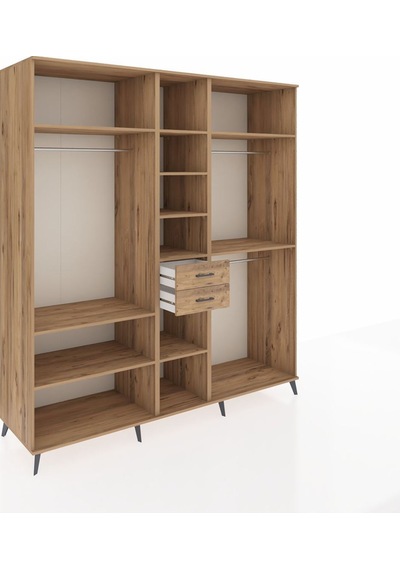 Kronos Dolap 10 Raflı 2 Çekmeceli 3 Askılı 220x59x243 Çam-çam/çam Çok Renkli