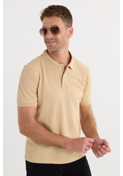 Tudors Erkek Slim Fit Dar Kesim Pamuklu Yumuşak Dokulu Serin Tutan Kumaş Düz Pike Kum Beji Polo Yaka Tişört-33706 Bej