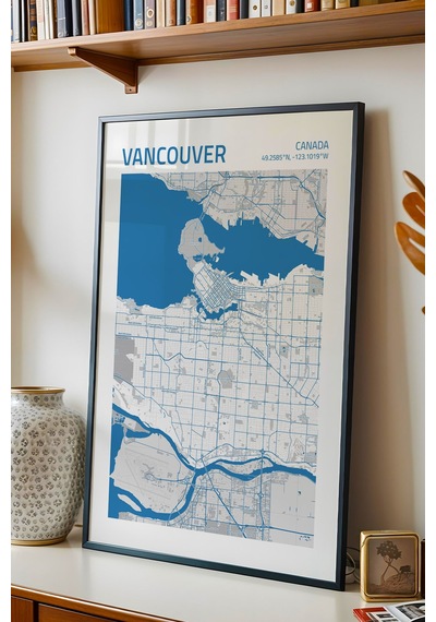 Vancouver Kanada Canada Haritası Çerçeveli Tablo Lüks Salon Ofis Duvar Dekorasyonu Hediyelik Tablo