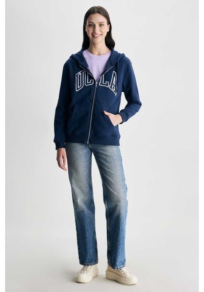 Ucla Joyce Lacivert Kapüşonlu Ve Fermuarlı Aplikeli Standard Fit Kadın Sweatshirt Lacivert