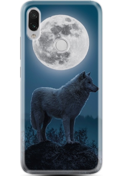 Xiaomi Redmi Note 7 Kılıf Silikon Desenli Wolf Moon 1857