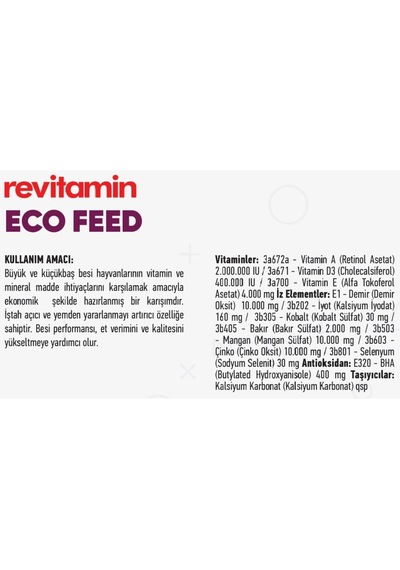 Revitamin Eco Feed Büyük Ve Küçükbaş Vitamin Mineral Premik 25kg
