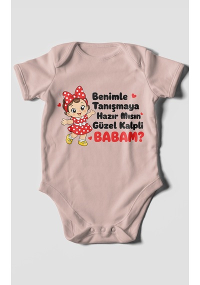 Morivokids Babaya Özel Kısa Kollu Bebek Body %100 Pamuk Zbn294-kk Pastel Pembe