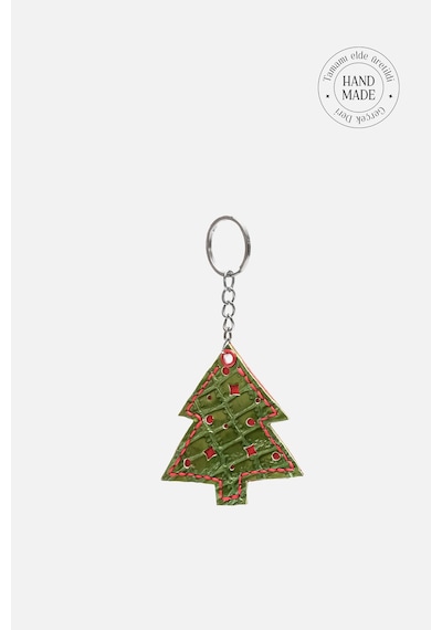 Hand Made Christmas Özel Hediyelik Çam Ağacı Yeşil &kırmızı Anahtarlık Gümüş