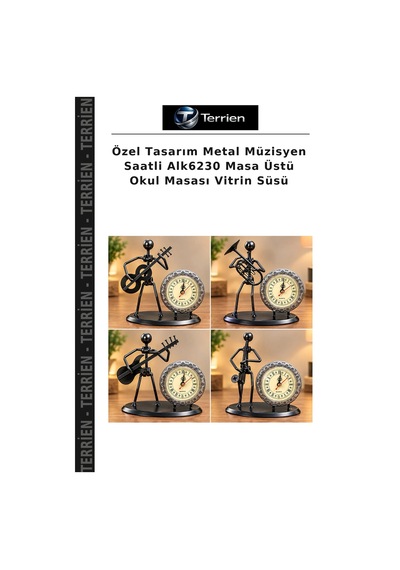 Özel Tasarım Metal Müzisyen Saatli Alk6230 Masa Üstü Okul Masası Vitrin Süsü Çok Renkli