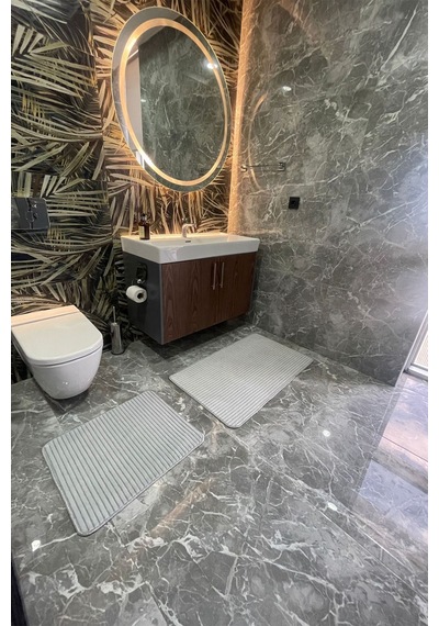 2'li Soft Touch Gri Banyo Paspası Yumuşacık gri
