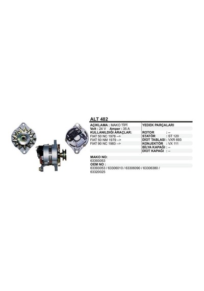 24 Volt Fıat 35nc - 50nc - 90nc Şarj Dinamosu - Alternatör