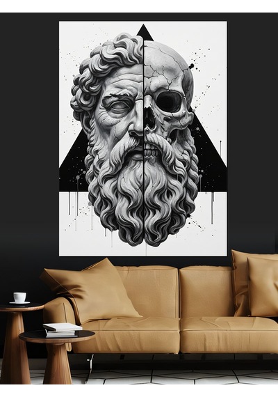 Ahşap Tablo Geometrik Antik Heykel Başı