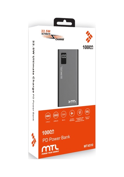 10000 Mah 22.5w Turbo Şarj Dahili Kablolu Led Göstergeli Pd Ve Qc 3.0 Powerbank Mt4510 Siyah