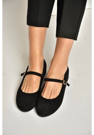 Fox Shoes Y250770702 Siyah Süet Alçak Dolgu Tabanlı Kadın Ayakkabı Siyah