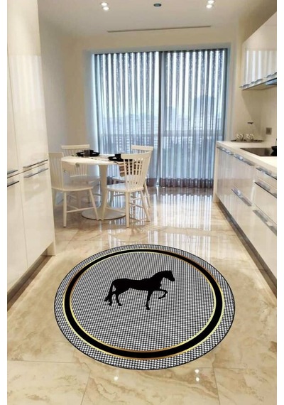 Gri Kaymaz Tabanlı Yuvarlak Modern Mutfak Halısı Ar1399n11