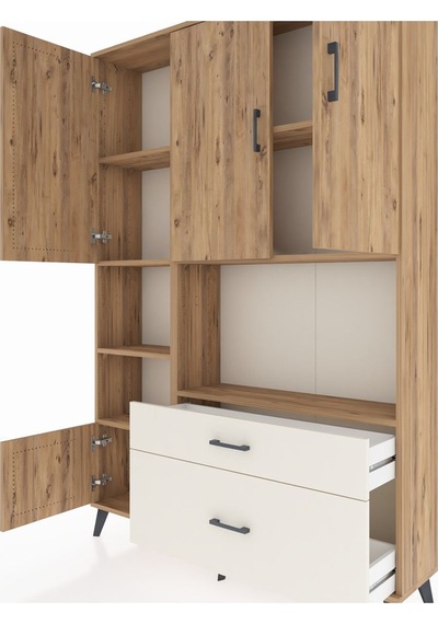 Arges Dolap 7 Raflı 2 Çekmeceli 5 Kapaklı 132x30x195 Çam-çam/... Çam