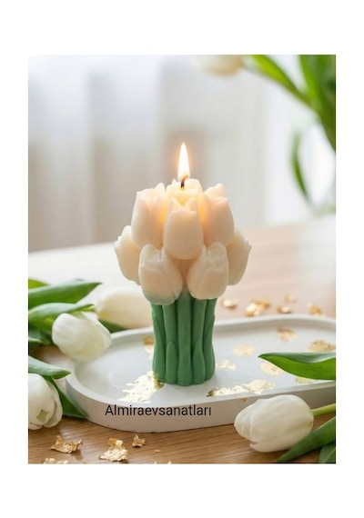 Lale Buketli Mum1 Adet Beyaz