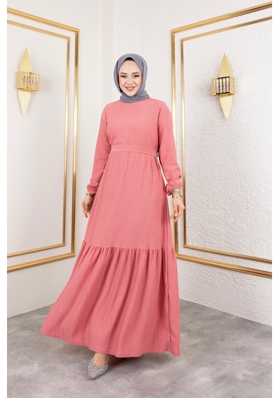 Hira Life Fashion Kadın Tesettür Giyim Belden Kuşaklı Ve Bisiklet Yaka Bürümcük Kumaş Elbise Gül Gül Hira Life Fashion Kadın Tesettür Giyim Belden Kuşaklı Ve Bisiklet Yaka Bürümcük Kumaş Elbise Gül Gül