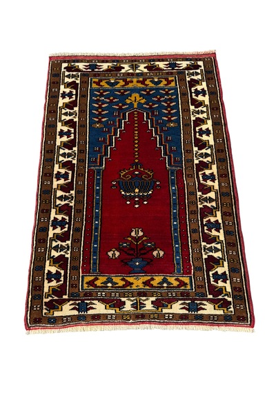El Dokuma Sıfır Yahyalı Seccade 74x120 Kök Boya Kırmızı Yün Namazlık Kırmızı