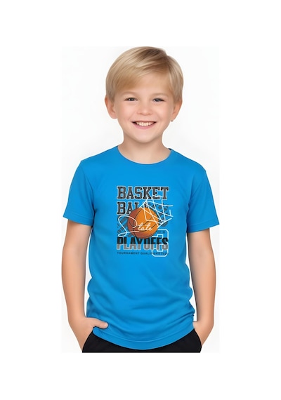 Fyk Kids Erkek Çocuk Yuvarlak Yaka Basketball Baskılı T-shirt Mavi