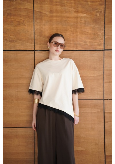 Verymoda Dantel Detaylı Tişört D2956 Ham