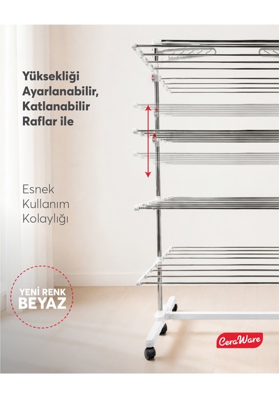 Home S4 Premium 4 Katlı Beyaz Çamaşırlık Made İn Korea Tam Katlanır Tekerlekli Çamaşır Kurutmalık