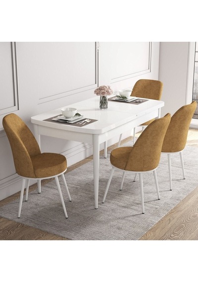Canisa Concept Kor Serisi, 70x114 Açılabilir Beyaz Yemek Masası Takımı,4 Cappucino Sandalye Masa Beyaz Sandalyeler Cappucıno Canisa Concept Kor Serisi, 70x114 Açılabilir Beyaz Yemek Masası Takımı,4 Cappucino Sandalye Masa Beyaz Sandalyeler Cappucıno