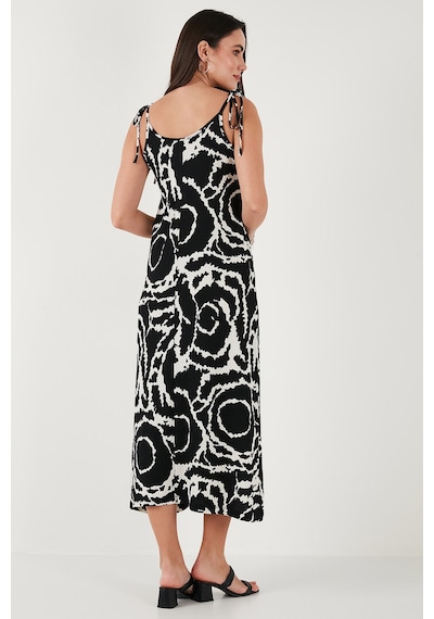 Lela Regular Fit Ip Askılı Uzun Bayan Elbise 5865732 Siyah-Beyaz