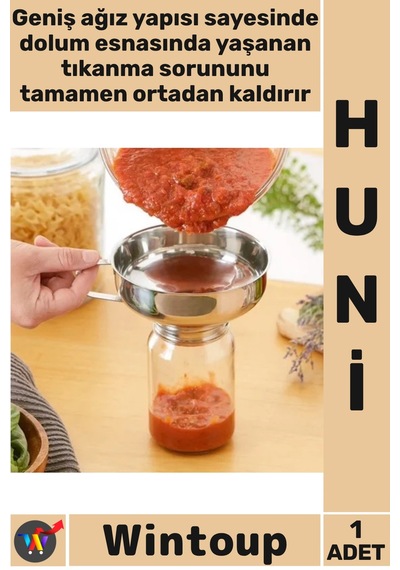 Huni Mutfak Konserve Reçel Sos Dolum Sağlam Kaliteli Paslanmaz Çelik Geniş Ağızlı Kavanoz Hunisi