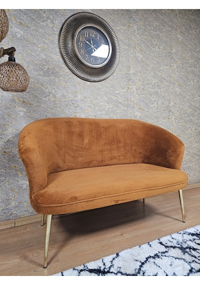 Zafir İkili Teddy Gold Kaplama Sivriltme Ayak Çay Seti Koltuk İkili Berjer , Balkon, Salon, Ofis Kiremit