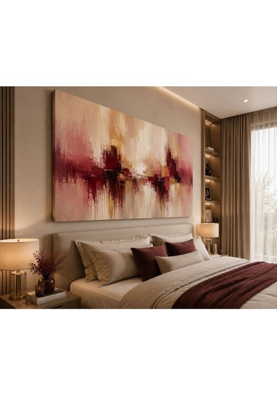Bordo Elegance Soyut Kanvas Tablo Krem, Bej Ve Bordo Tonlu Dokulu Modern Duvar Dekoru Lüks Salon, Yatak Odası Ve Ofis Tablosu