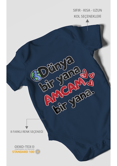 Morivokids Dünya Bir Yana, Amcam Bir Yana Kısa Kollu Bebek Body %100 Pamuk Zbn170-kk Lacivert