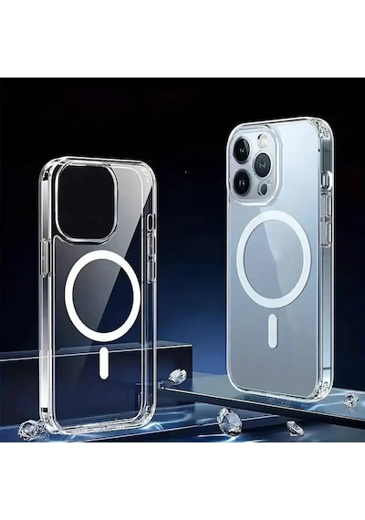 Apple Uyumlu iPhone 15 Pro Kılıf Magsafe Ve Şeffaf Lens Koruyuculu Gri