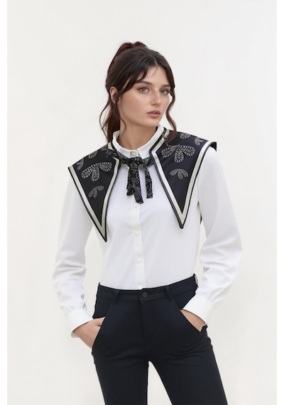 Walkenzo Geometrik El İşi Desenli Zarif Ve Modern Stil Kadın Omuz Şalı Siyah - Beyaz