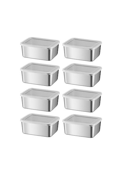 8 Adet 304 Çelik 550 Ml Yemek Meyve Et Buzdolabı Beslenme Saklama Kabı Mt107-8 Gri